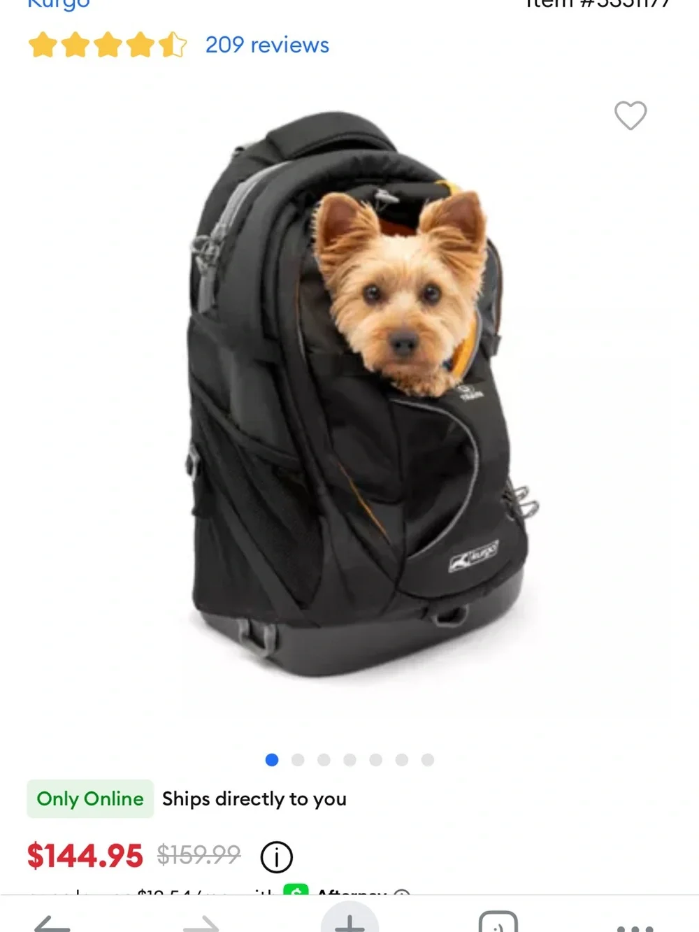 Kurgo G-Train K9 Dog Carrier Backpack Black Holds Up To 25 lbs.